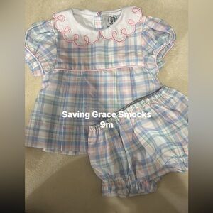 Saving Grace Smocks Plaid Diaper Cover Set - Pink and Blue